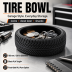 3D Printed Tire Bowl, Black Automotive Catchall and Desktop Organizer