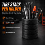 Black Tire Stack Pen Holder, 3D Printed Automotive Desk Organizer