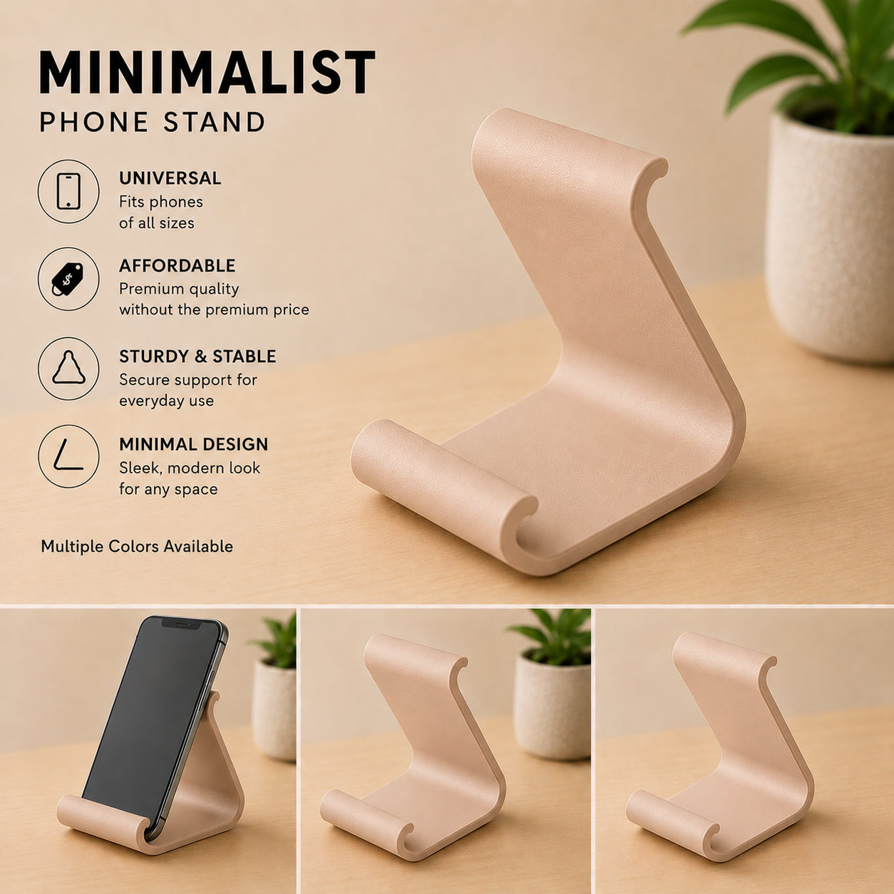 Minimalist Phone Stand – Modern 3D Printed Smartphone Holder