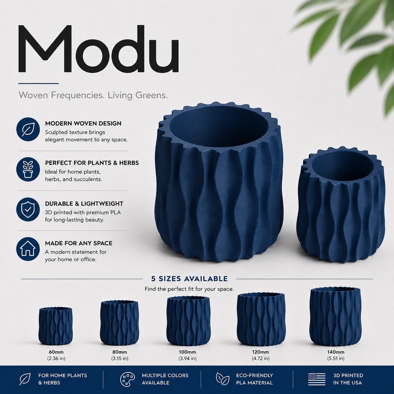 Modu Modern Planter | Elegant 3D Printed Planter for Houseplants & Herbs