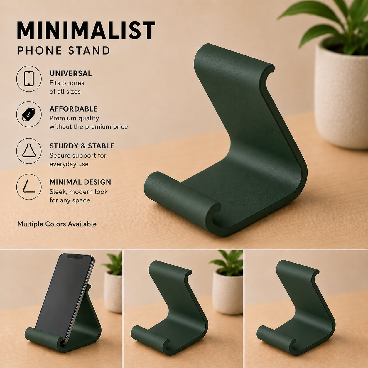Minimalist Phone Stand – Modern 3D Printed Smartphone Holder
