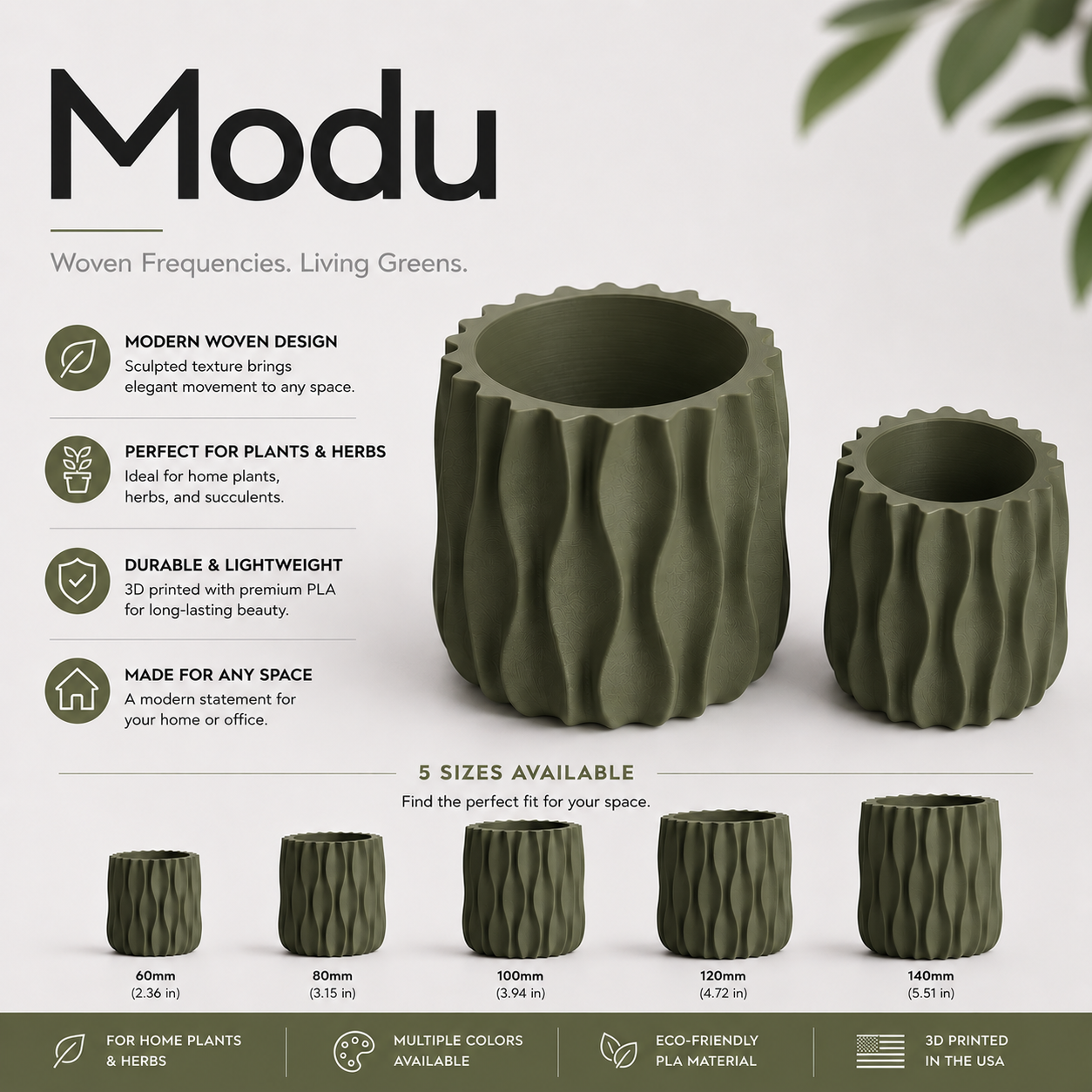Modu Modern Planter | Elegant 3D Printed Planter for Houseplants & Herbs
