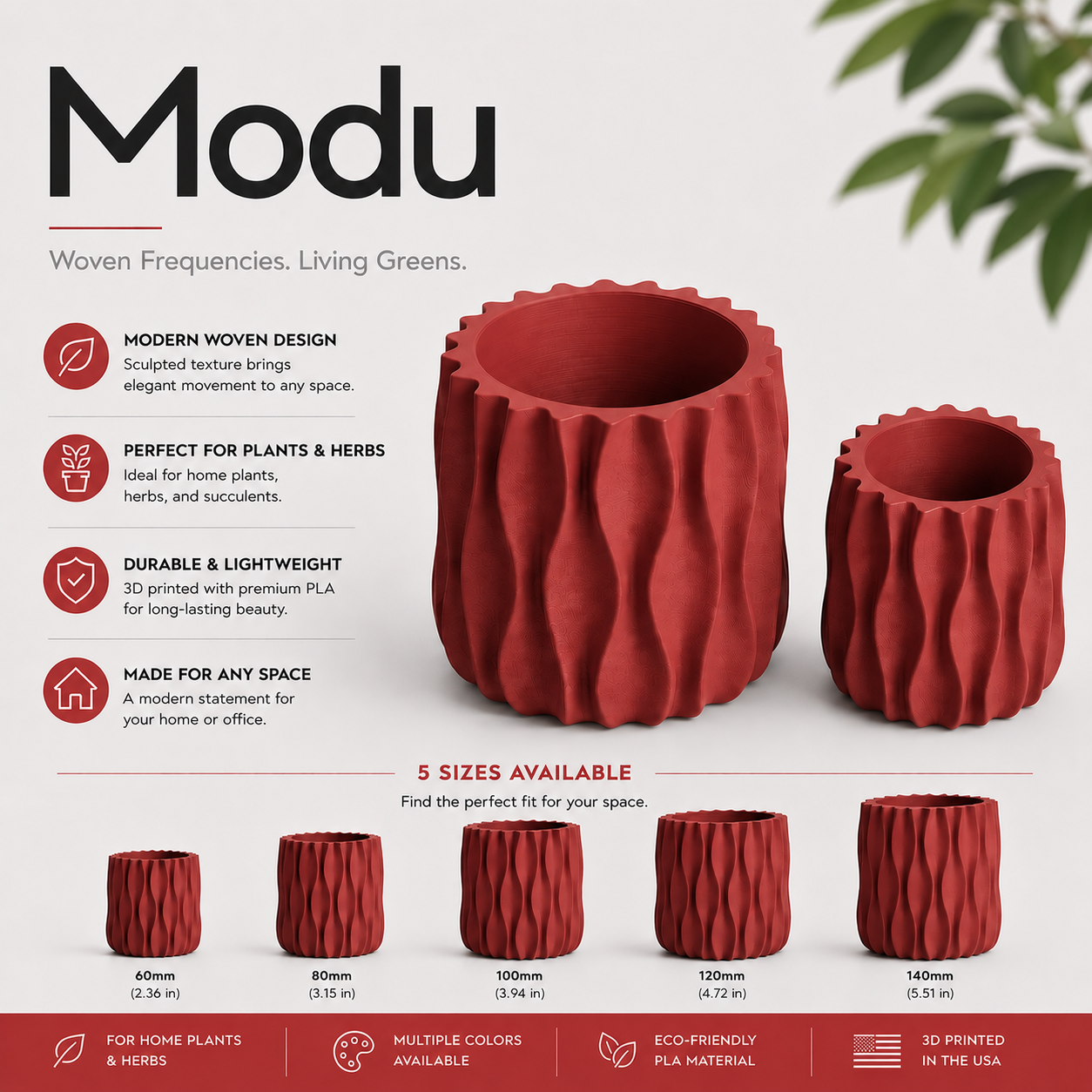 Modu Modern Planter | Elegant 3D Printed Planter for Houseplants & Herbs