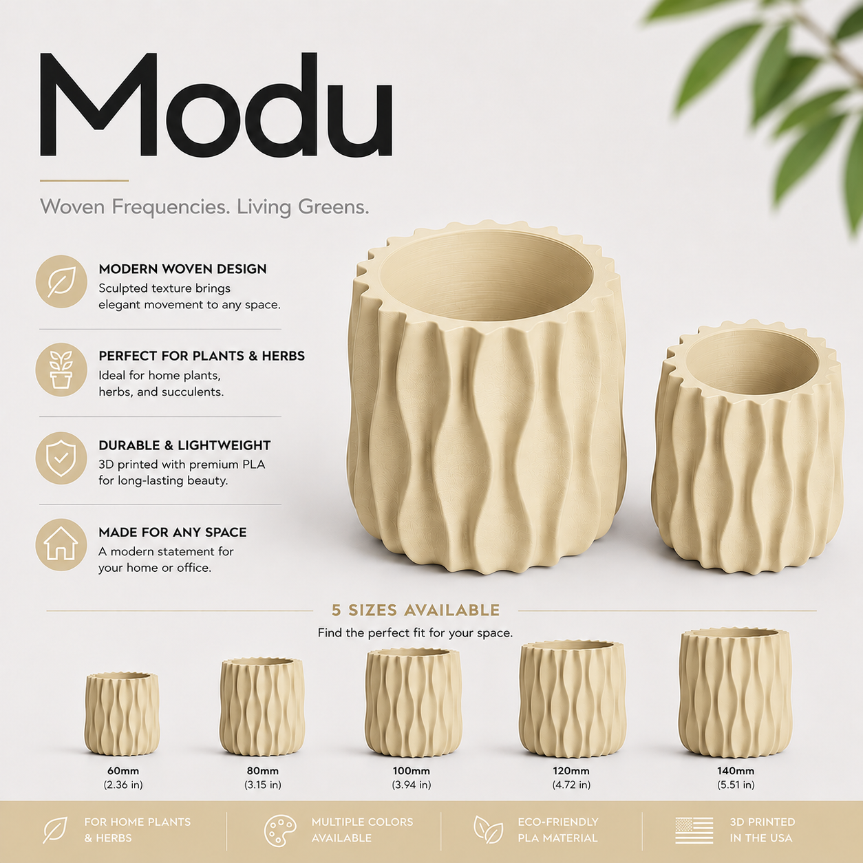 Modu Modern Planter | Elegant 3D Printed Planter for Houseplants & Herbs