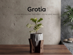 Grotia Planter | Stone & Wood Inspired 3D Printed Planter with Wood Grain Stand