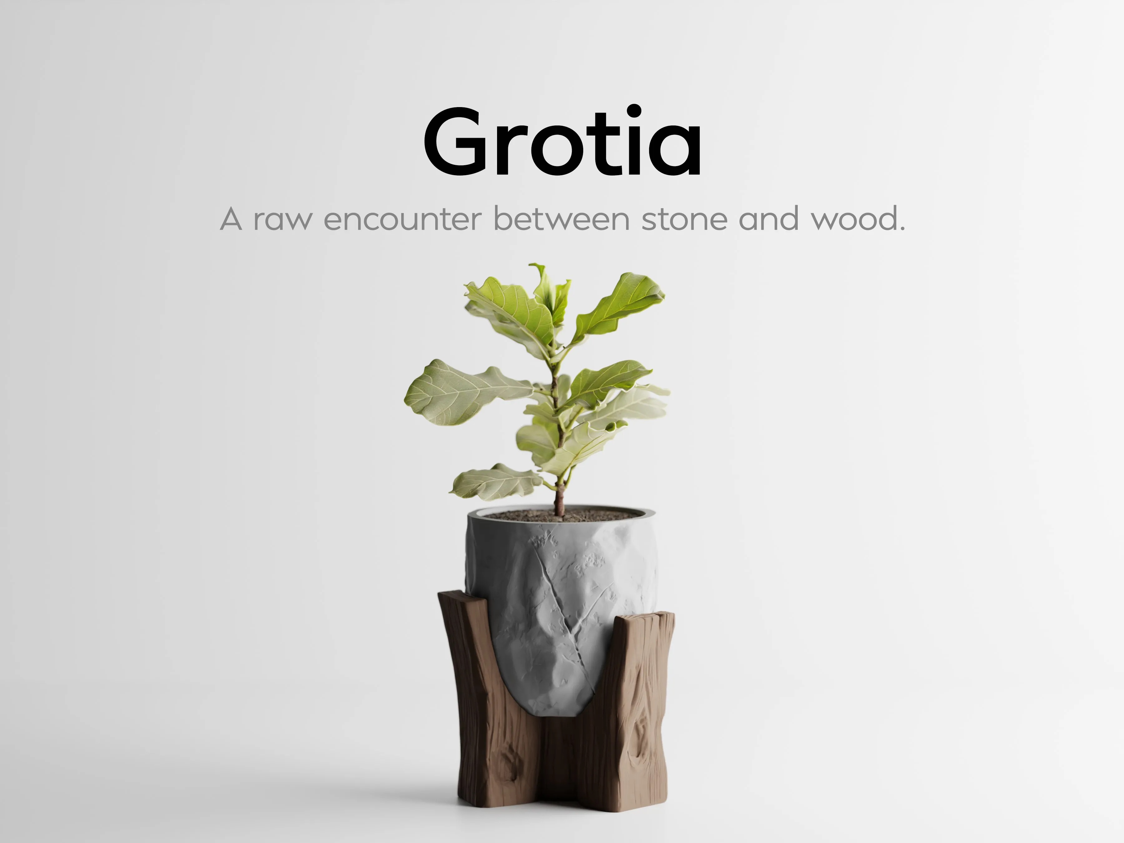Grotia Planter | Stone & Wood Inspired 3D Printed Planter with Wood Grain Stand