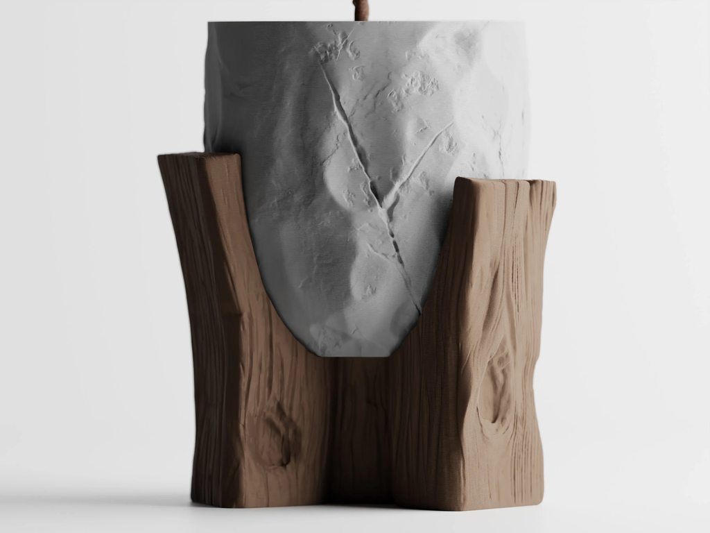 Grotia Planter | Stone & Wood Inspired 3D Printed Planter with Wood Grain Stand
