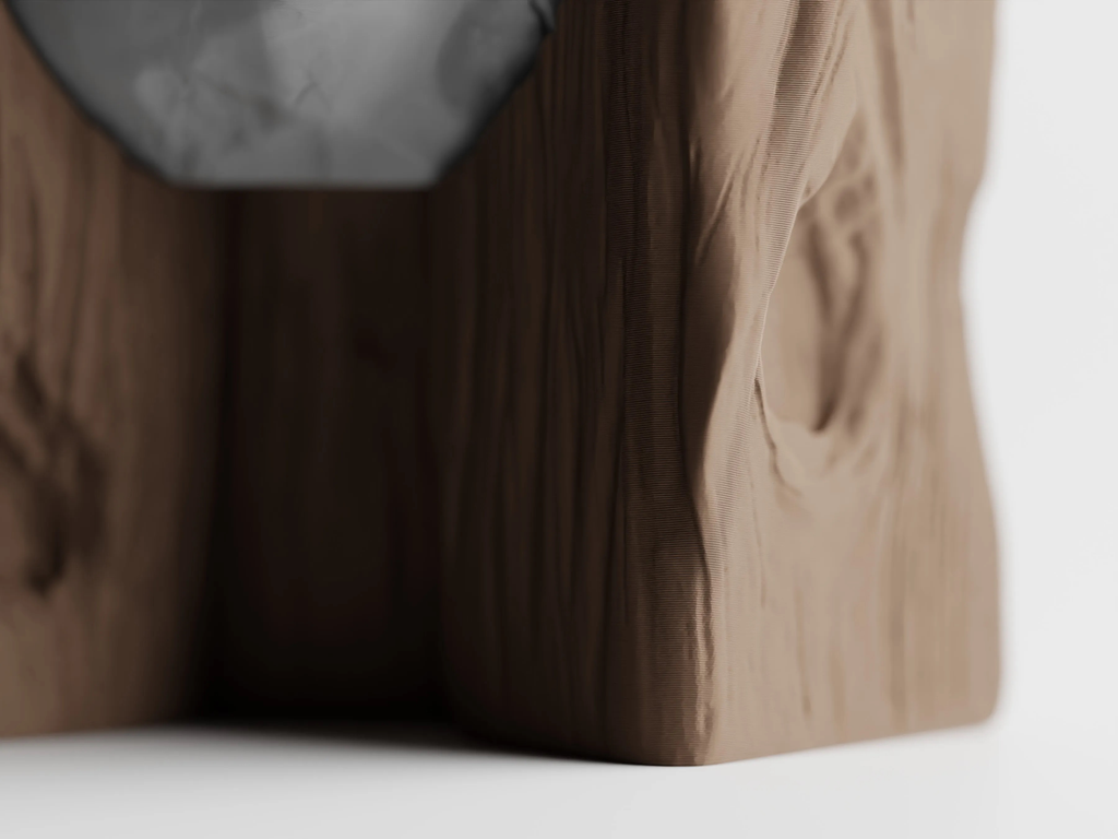 Grotia Planter | Stone & Wood Inspired 3D Printed Planter with Wood Grain Stand