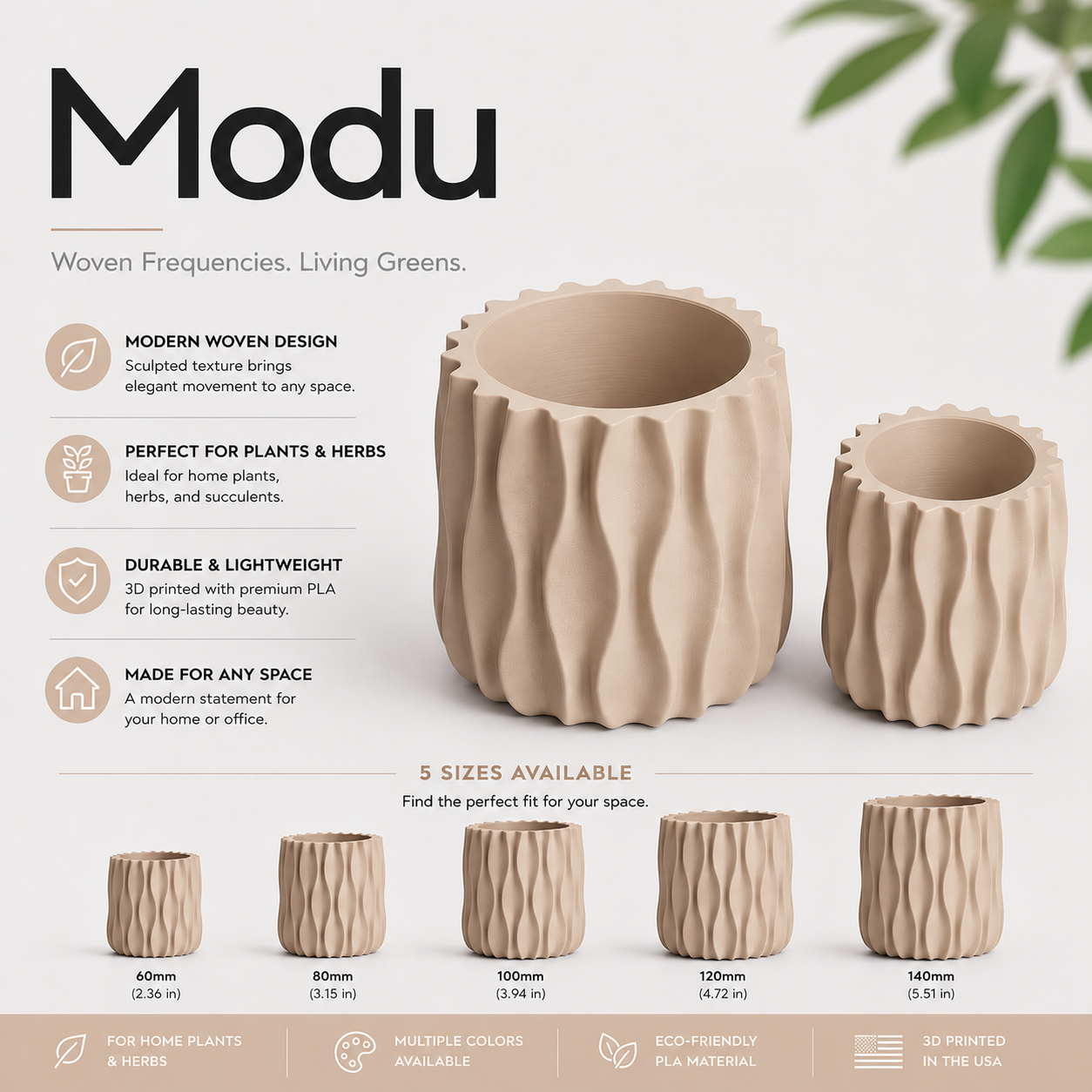 Modu Modern Planter | Elegant 3D Printed Planter for Houseplants & Herbs