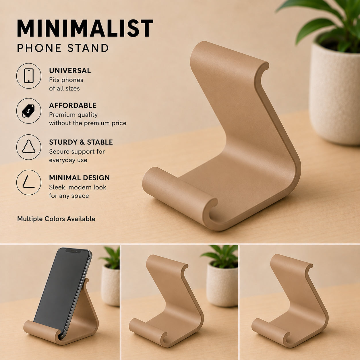 Minimalist Phone Stand – Modern 3D Printed Smartphone Holder