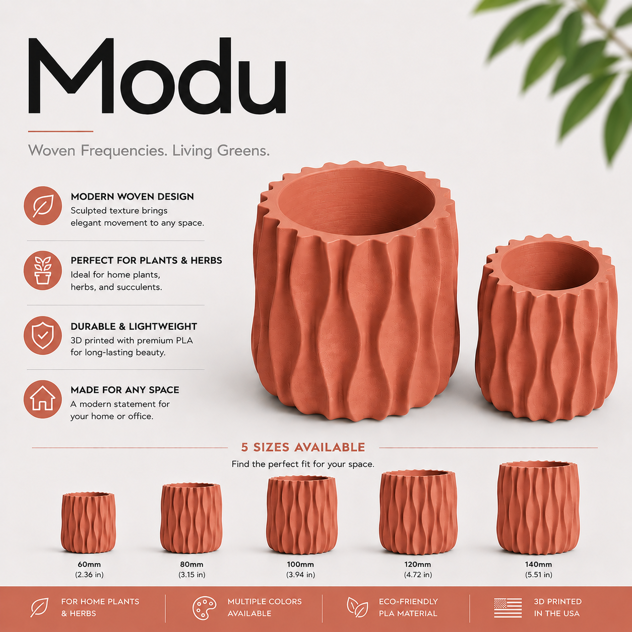 Modu Modern Planter | Elegant 3D Printed Planter for Houseplants & Herbs