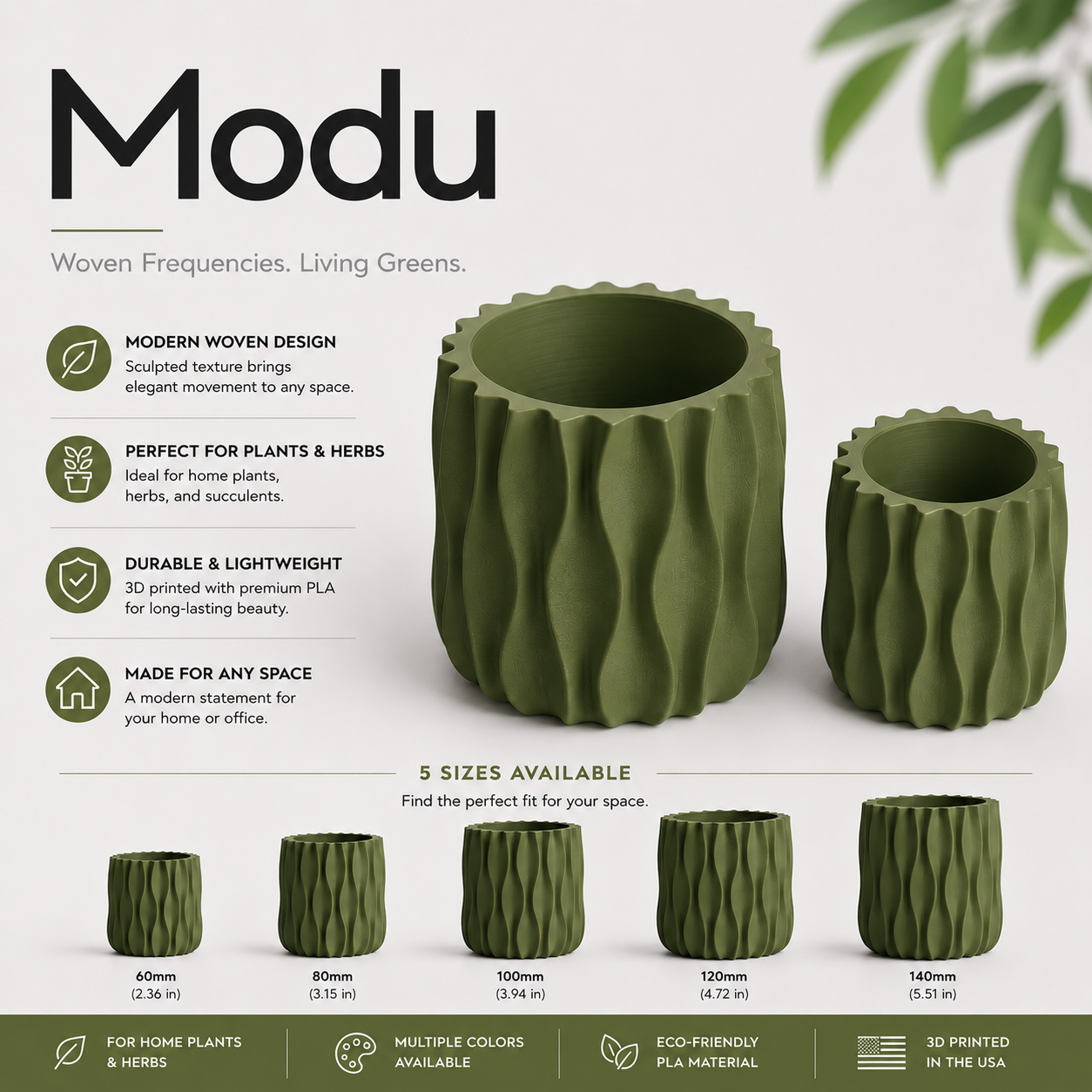 Modu Modern Planter | Elegant 3D Printed Planter for Houseplants & Herbs