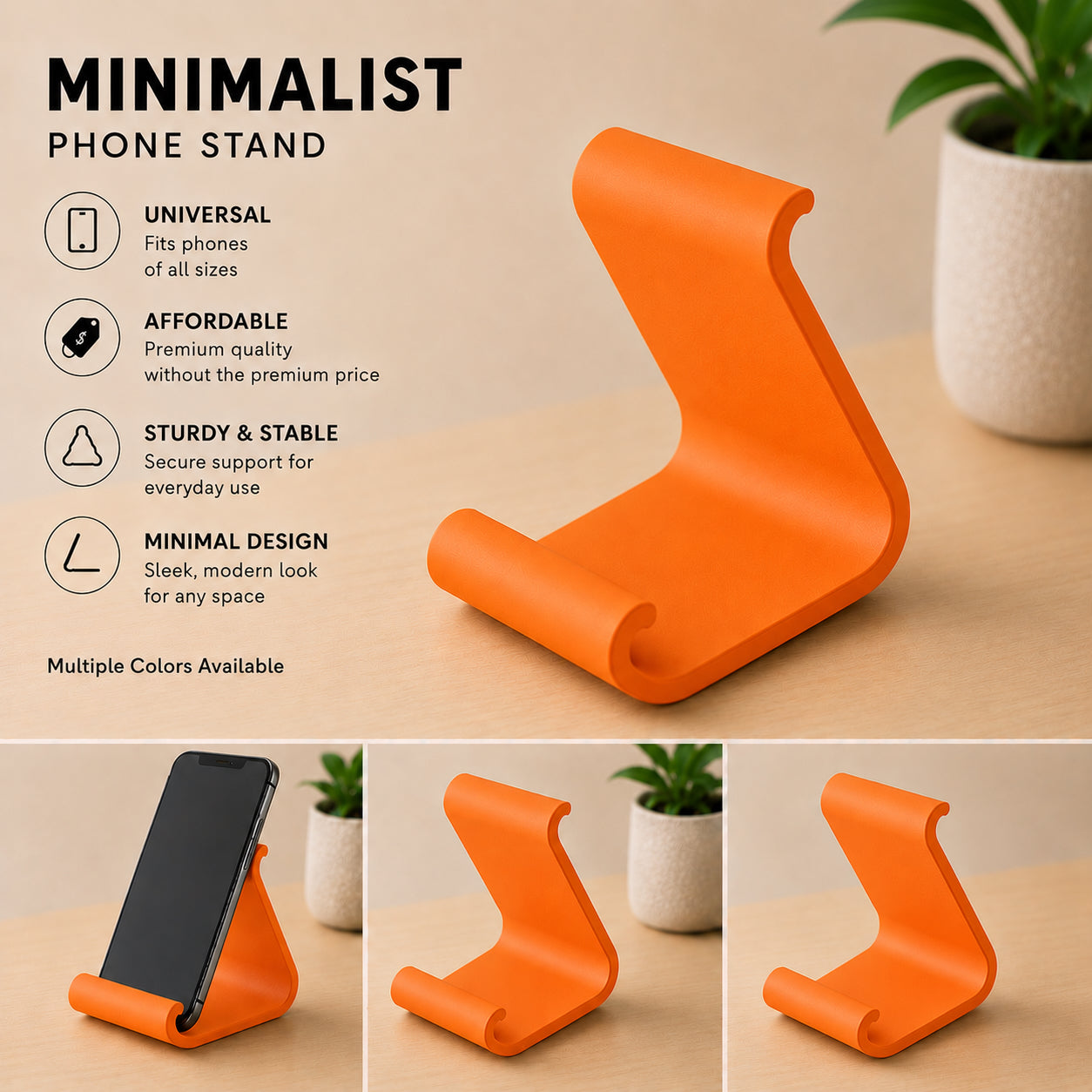 Minimalist Phone Stand – Modern 3D Printed Smartphone Holder