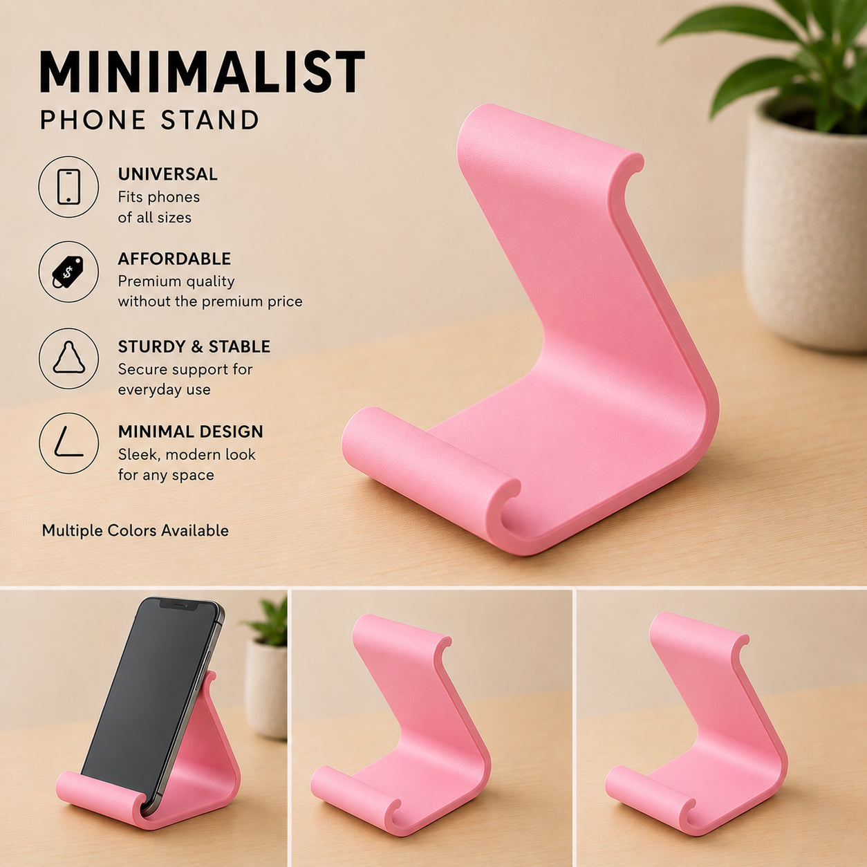 Minimalist Phone Stand – Modern 3D Printed Smartphone Holder