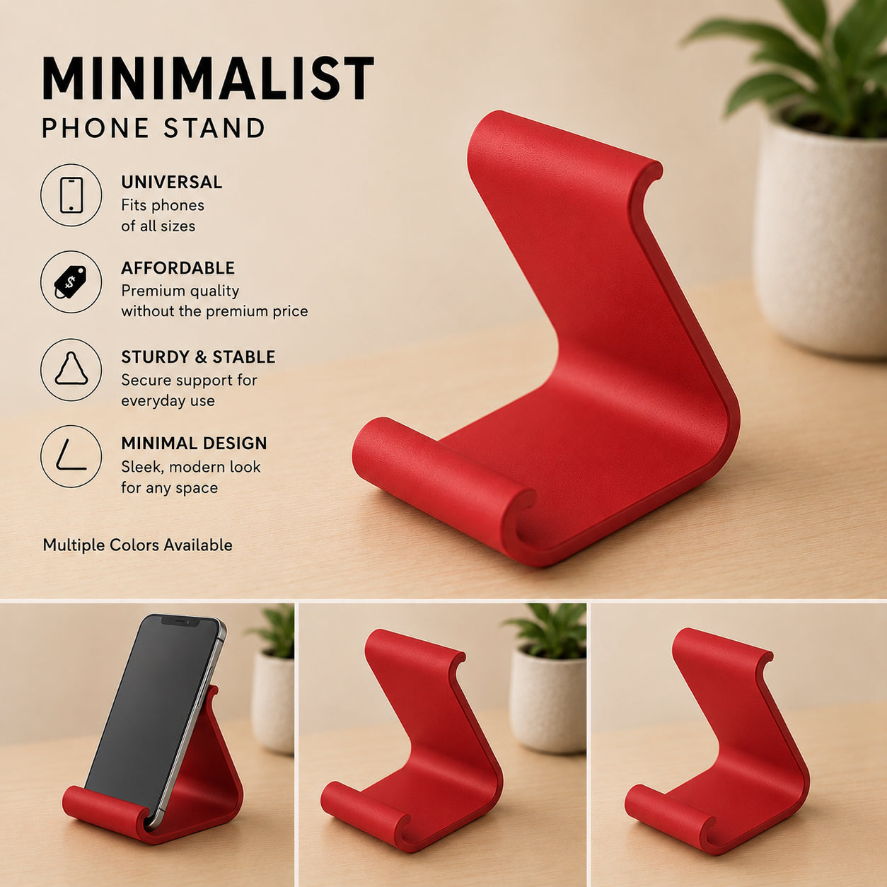 Minimalist Phone Stand – Modern 3D Printed Smartphone Holder