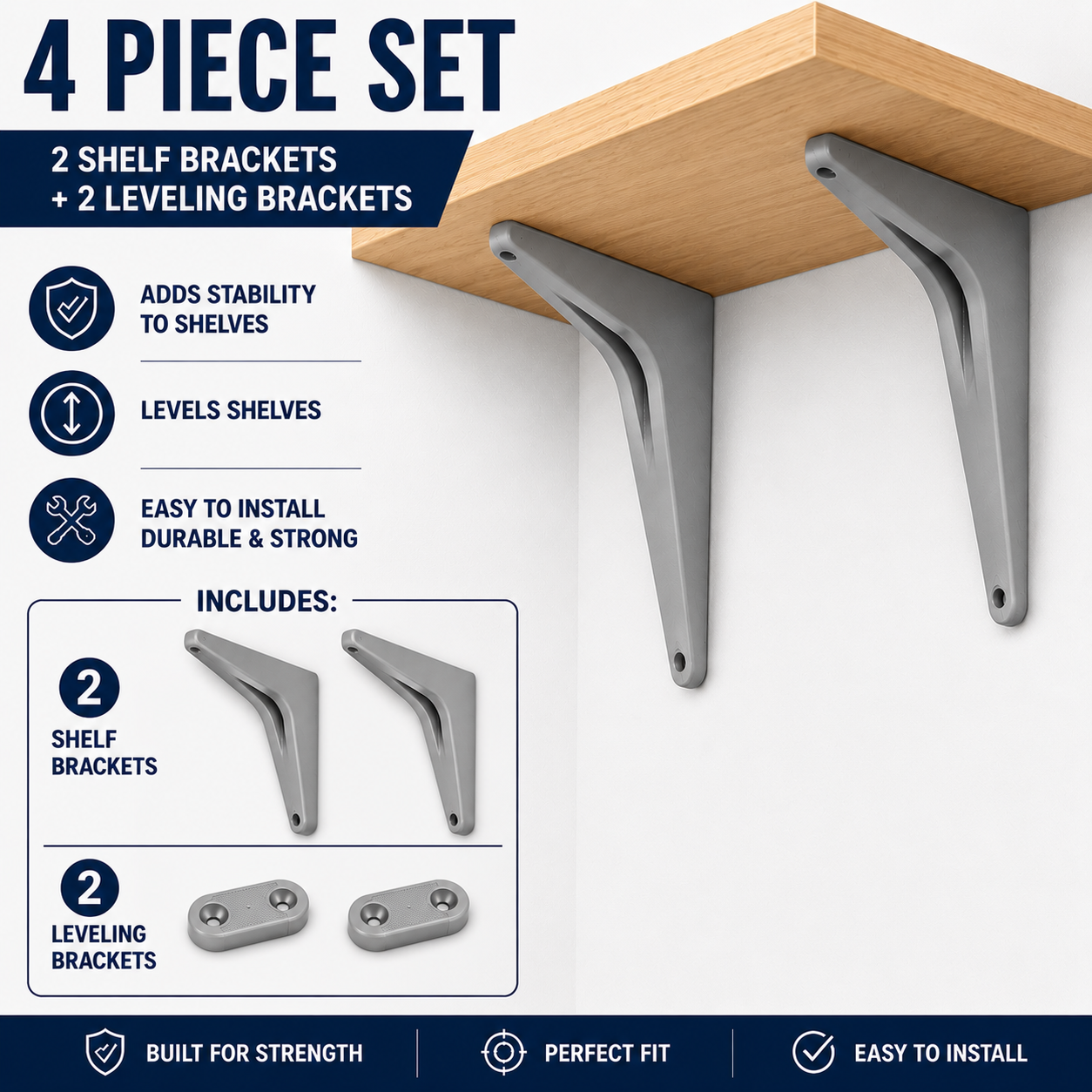 Shelf Mounting Bracket Kit | Heavy-Duty Shelf Support & Leveling Brackets