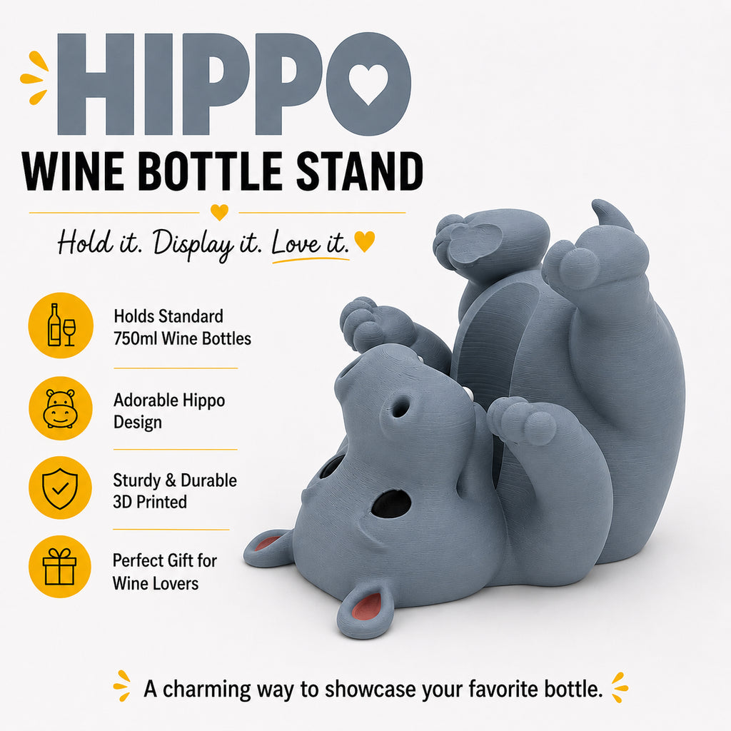 Hippo Wine Bottle Stand | Adorable 3D Printed Wine Holder