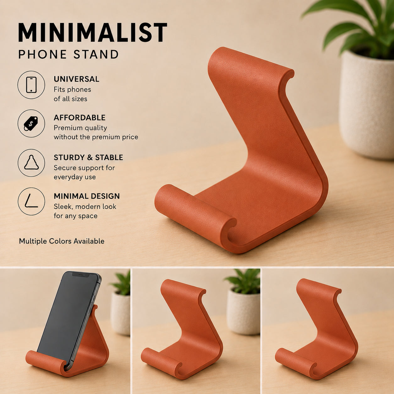Minimalist Phone Stand – Modern 3D Printed Smartphone Holder