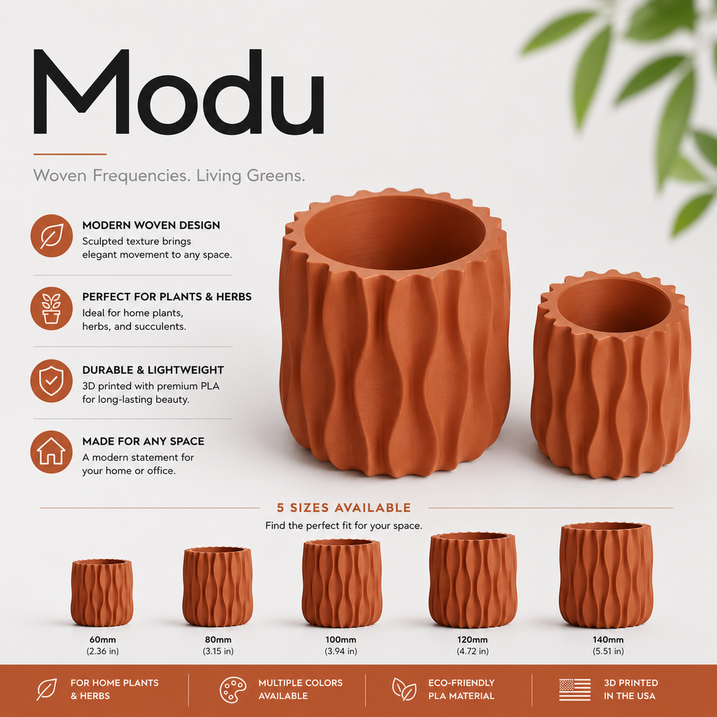 Modu Modern Planter | Elegant 3D Printed Planter for Houseplants & Herbs
