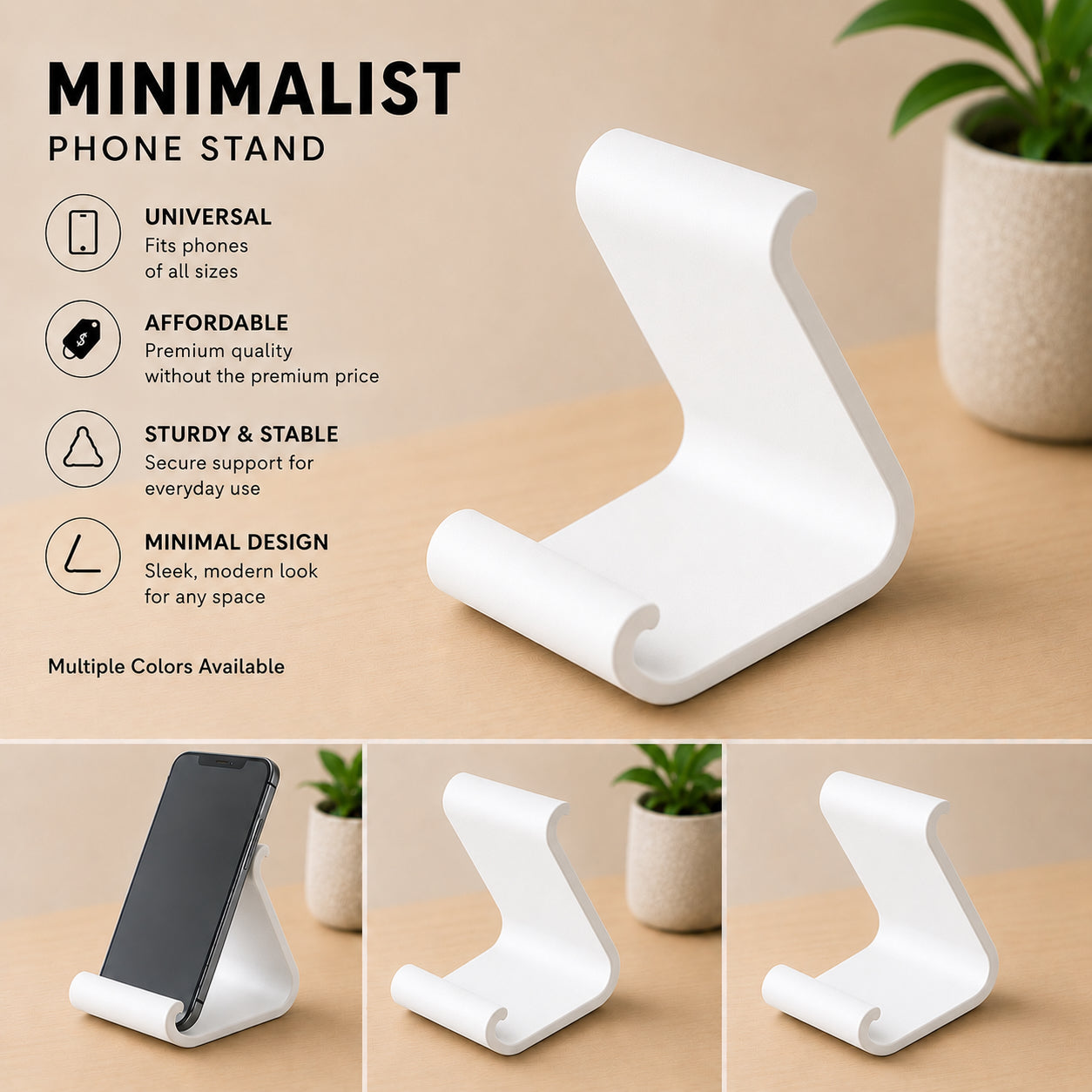 Minimalist Phone Stand – Modern 3D Printed Smartphone Holder