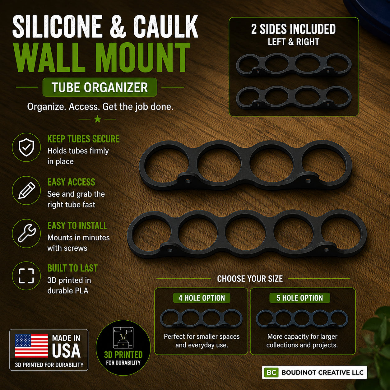 Silicone & Caulk Wall Mount – Tube Organizer (4-Hole or 5-Hole Options)