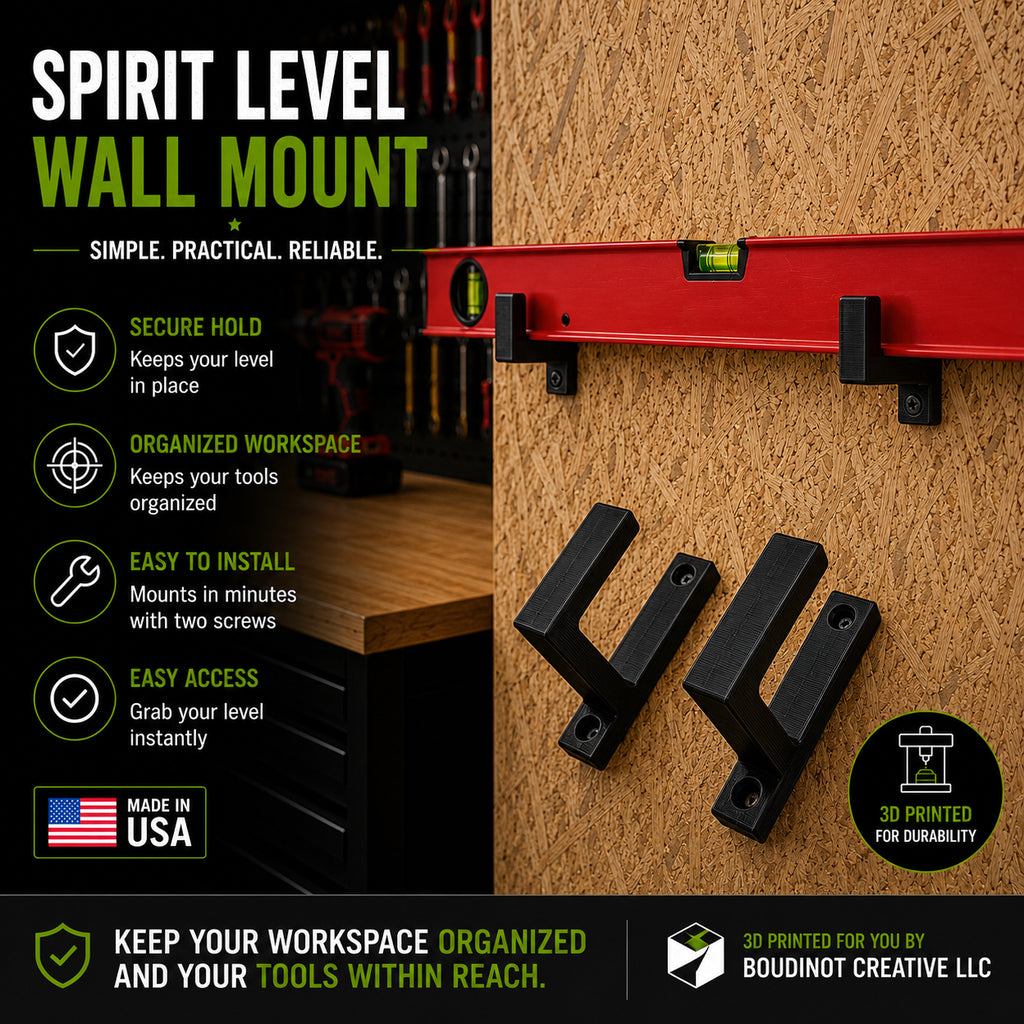 Spirit Level Wall Mount Set (2 Mounts Included) | Level Storage Organizer | Workshop & Garage Tool Holder