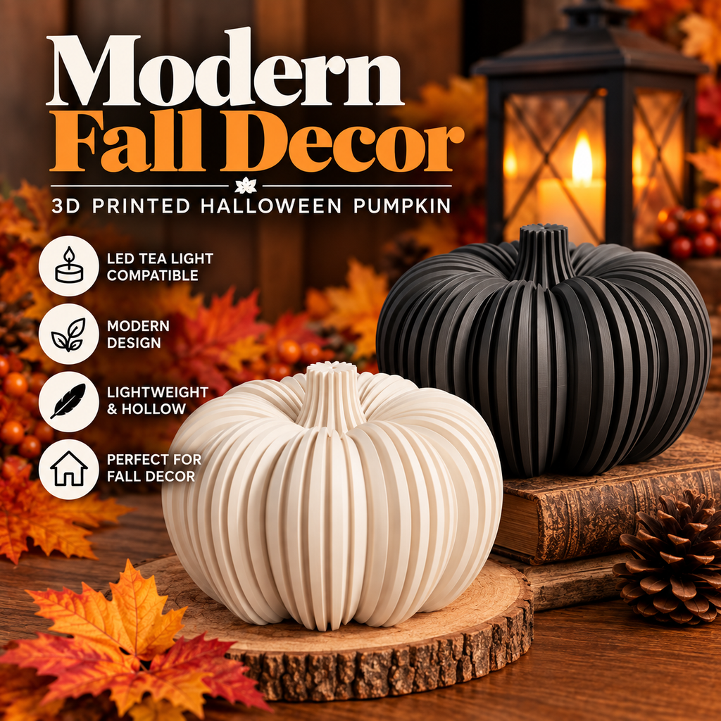 Ribbed Decorative Pumpkin – Modern Fall Decor and LED Tea Light Compatible
