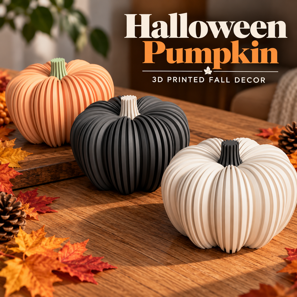 Ribbed Decorative Pumpkin – Modern Fall Decor and LED Tea Light Compatible
