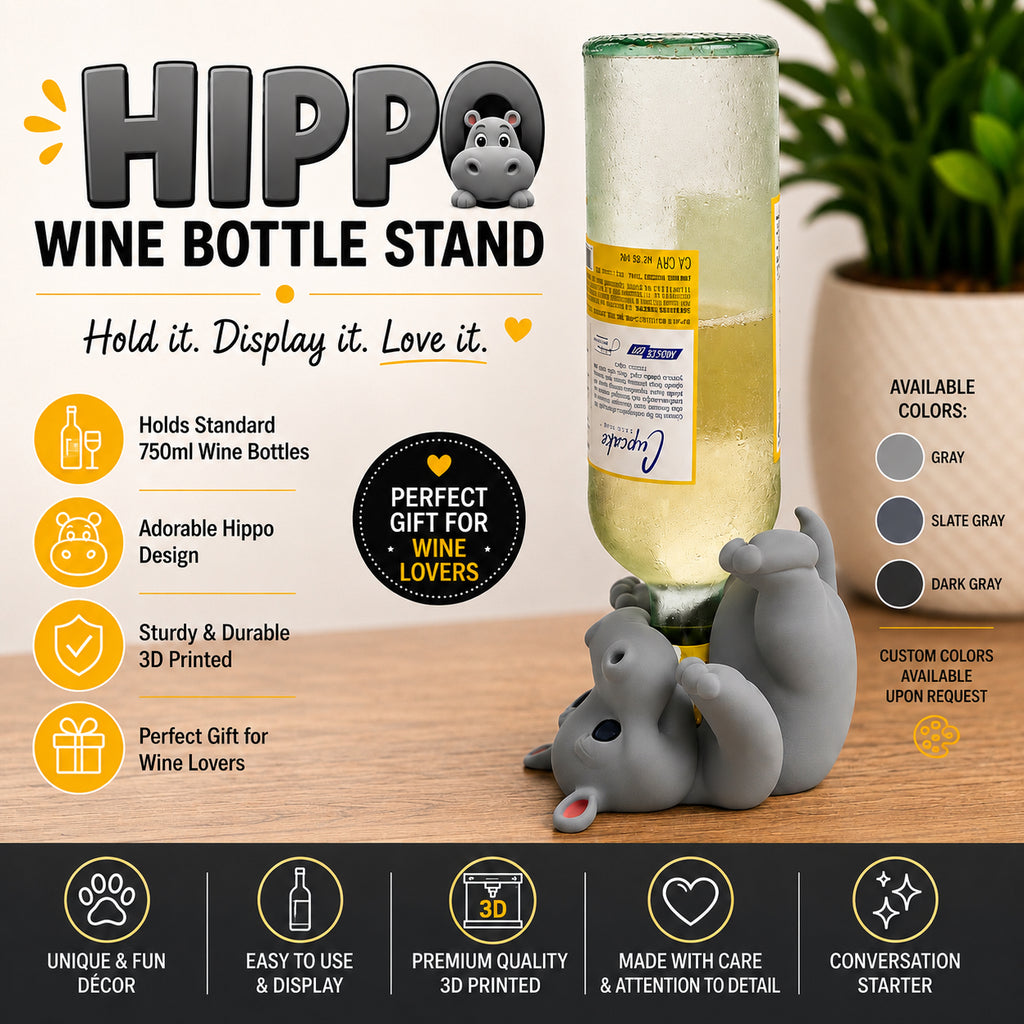Hippo Wine Bottle Stand | Adorable 3D Printed Wine Holder