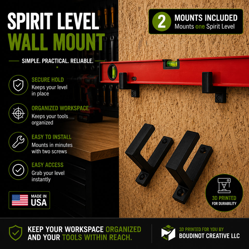 Spirit Level Wall Mount Set (2 Mounts Included) | Level Storage Organizer | Workshop & Garage Tool Holder